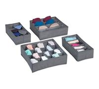 Organiseur Sous-vêtements, 4 Pièces, Système Rangement Boites Pour Armoire, Pour Chaussettes, Gris Foncé - Relaxdays