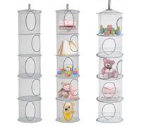 Organiseur suspendu pliable en 3 parties, gris, panier de rangement peu encombrant, 5 compartiments, étagère suspendue, filet de rangement, pour ranger les peluches, chambre d'enfant