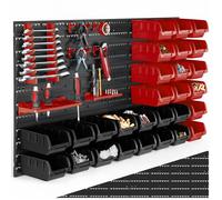 Organiseur - TECTAKE - Magazine de petites pièces avec 28 boîtes empilables supports d'outils et porte-étiquettes - Noir/Rouge