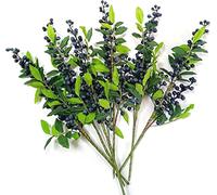 OrgMemory Baies artificielles, 6pièces, 43cm, Tiges de Baies artificielles pour Sapin de Noël, décoration d'intérieur, Fausses Fleurs pour la décoration(Bleu avec Feuilles)