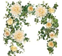 OrgMemory Guirlande Fleur, 190cm, Pivoine Artificielles, Guirlande Fleurs Artificielles pour la Maison, Un Mariage, Un Jardin, Une Fête (Champagne)