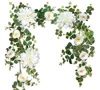 OrgMemory Guirlande Fleur, 190cm, Pivoine Artificielles, Soie Guirlande pour la Décoration de Mariage, Décoration de Manteau de Serveur de Table à la Maison (Blanc)
