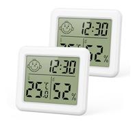 ORIA 2PCS Thermomètre Hygromètre Intérieur, Mini Thermomètre d'Ambiance avec Heure, Date, ℃/℉ Commutable, Moniteur de Température et Humidité Alimenté par Batterie pour Chambre à Coucher