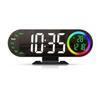 ORIA Horloge Miroir Numérique Réveil Matin LED Double Alarme Affichage Date Jour Température Humidité Veilleuse 16 Couleurs Réglage Luminosité Gradable