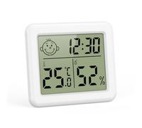 ORIA Thermomètre Hygromètre Intérieur, Mini Thermomètre d'Ambiance Numérique avec Heure, Date, ℃/℉ Commutable, Moniteur de Température et Humidité Alimenté par Batterie pour Chambre à Coucher, Maison