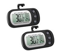 ORIA Thermomètre Numérique pour Réfrigérateur, 2 Lot Thermomètres pour Congélateur avec Crochet, Ecran LCD, Fonction Max/Min pour la Maison, les Bars et les Cafés - Noir