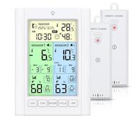 ORIA Thermomètre Numérique pour Réfrigérateur, Thermomètre pour congélateur avec 2 Capteurs Sans Fil, Ecran Couleur, Alarme, Max/Min, Heure d'Eté, Alimentation par Batterie/USB pour Maison, Cuisine