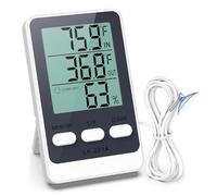 ORIA Thermomètre Réfrigérateur/Congélateur avec Sonde | Moniteur d'Humidité, Sonde Étanche, Fonction Min/Max, 3 Montages, pour Aquarium