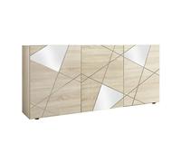 ORIANA - Buffet 3 Portes Finition Bois Samoa avec Sérigraphies et Miroirs