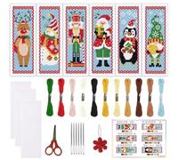 ORIGACH Kit de 6 marque-pages au point de croix Père Noël, élan, pingouin | avec instructions pour débutants - Kit de bricolage imprimé au point de croix pour les amateurs de