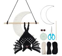ORIGACH Kit de tapisserie murale en macramé à faire soi-même avec chauve-souris effrayante pour Halloween, motif chauve-souris noire avec lune et tutoriel vidéo étape par étape pour décoration de fête