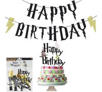 Original Cup® - Fanion + Décoration de Gâteau pour Anniversaire à Thème Sorcier - Grande Banderole Happy Birthday avec accessoires à poser sur le Gateau d'Anniversaire, pour Filles et Garçons