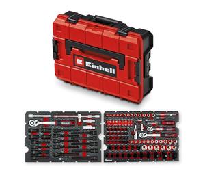 Original Einhell E-Case coffret à outils 121 pièces automobile (pro automobile, jeu de douilles, douilles porte-embouts, embouts impact, douilles bougie, cliquets réversibles, coffret système)