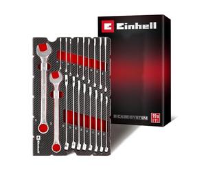 Original Einhell E-Case Pad 19 pièces clés mixtes (Ø 6-27 mm, profil 12 pans, acier chrome-vanadium, finition satinée, mousse EVA, système E-Case)