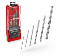 Original Einhell Jeu de 6 forets à métaux HSS-G (acier HSS 4241, poli miroir, pointe Split-Point 135°, hélice fraisée type N, queue ronde y compris cassette de rangement)