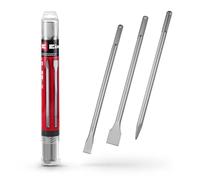 Original Einhell Set de 3 burins SDS Max, 400 mm (burin pointu, burin plat de 25 mm de large, burin bêche de 40 mm de large en acier 40Cr durable pour les travaux de démolition et de rénovation)