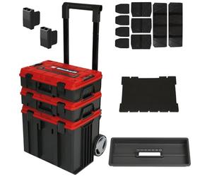 Original Einhell Tour de rangement avec roulettes E-Case Tower | E-Case System | 3 mallettes | max. 120 kg | pour accessoires et outils | empilable | extensible