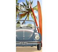 Original Serviette de bain Volkswagen Coccinelle 75 cm x 150 cm - Nouveau et Ovp - 100% coton Volkswagen VW Beetle Exklusiv modèle 005 Bleu - Drap de plage dans velourq ualität