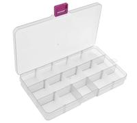 OriGlam 1 x boîte de rangement en plastique avec séparateurs ajustables, boîte de rangement pour bijoux pour fournitures de bureau, perles, loisirs créatifs, accessoires de pêche (transparente), 17 x