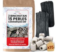 orinko - 2 Authentiques Charbons Binchotan de Kishu (Issus de Chênes Verts Ubame) et 15 Perles de Céramique pour Purifier l'eau du Robinet [Satisfait ou Remboursé]