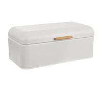 orion group Boîte à pain en métal avec poignée en bambou | Boîte de rangement, Blanc, 42 x 24 x 16,5 cm