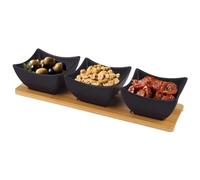 orion group Lot de 4 coupelles en porcelaine pour collations en porcelaine sur plateau noir 31,5 cm