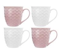 orion group Lot de 4 tasses en céramique avec anse | Rose et blanc, Motif cœur, 4 x 580 ml