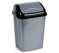 orion group Poubelle 10 l en plastique gris avec couvercle basculant - Poubelle compacte pour cuisine, salle de bain et bureau - Petite corbeille à papier avec couvercle - 25,5 x 20,5 x 37,5 cm