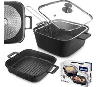 Orion Marmite en granit Marmite à frire avec couvercle en verre avec poêle à griller et panier GRANDE 2+4 L 4 pcs.