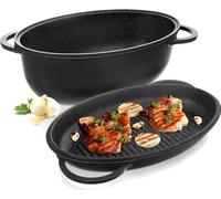 Orion Poêle à frire ovale Poêle à frire antiadhésive Poêle à griller pour cuire Rôtissoire avec couvercle profonde 2in1 10 L GRANDE