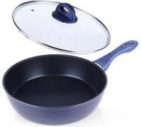 Orion | Poêle - Poêle antiadhésive - Ø 28 cm - Bleu - Avec couvercle en verre - Revêtement diamant - Lavable en machine