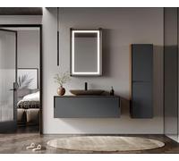Orka | Ensemble de Meubles de Salle de Bains - 120 Cm - Anthracite - Design Moderne - Miroir Et Lavabo Inclus - Fermeture Silencieuse