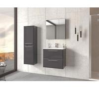 Orka | Ensemble de Meubles de Salle de Bains - 80 cm - Anthracite Brillant - Avec Miroir Et Lavabo - Moderne Et Fonctionnel - Fermeture Silencieuse