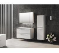 Orka | Ensemble de Meubles de Salle de Bains - 80 cm - Blanc Laqué - Miroir Et Lavabo Inclus - Moderne Et Fonctionnel - Fermeture Silencieuse