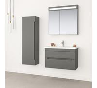 Orka | Ensemble de Meubles de Salle de Bains - 80 Cm - Gris - Design Elégant - Avec Miroir Et Lavabo - Fermeture Silencieuse