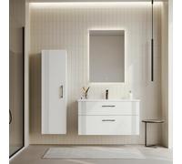 Orka | Ensemble de Meubles de Salle de Bains - 85 Cm - Blanc - Design Elégant - Avec Miroir Et Lavabo - Fermeture Silencieuse