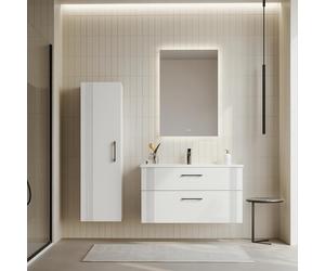 Orka | Ensemble de Meubles de Salle de Bains - 85 Cm - Blanc - Design Elégant - Avec Miroir Et Lavabo - Fermeture Silencieuse