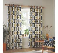 Orla Kiely - 1 paire de rideaux à œillets doublés en 100 % coton - Bleu marine (117 x 229 cm)