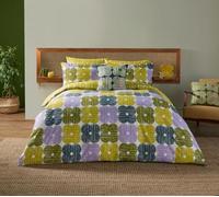 Orla Kiely Parure de lit - Housse de couette 100 % coton Motif fleurs texturées Lilas/Mousse Double (200 x 200 cm)