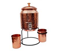 Ornate International Distributeur d'eau en cuivre de 3000 ml, 2 pièces en verre de 300 ml avec support, 36 cm de hauteur, 18 cm de profondeur, 1500 g de 0,79 gallon pour le stockage de l'eau