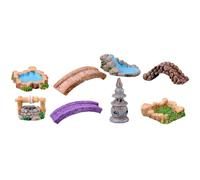 Ornement de Jardin en Résine Style Rétro 1 Set, Décor Scène Miniature | Paysage Réaliste de Prairie, Mini Pont et Maison de Plage, Usage Extérieur ou Salon