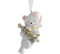 Ornement de Noël en résine à suspendre - Joli couple d'ours - Boule de sapin festive rose - Pendentif de vacances pour (F)