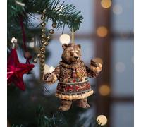 Ornement d'ours de Noël, pendentif plat en acrylique, ours polaire rétro, décoration de sapin de Noël, mini ornement de Noël, décoration à suspendre, cadeau AvY128 (B, taille unique)