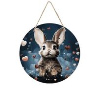 Ornement en bois en forme de cœur et lapin avec trou, tranche de bois ronde, plaque décorative à suspendre avec ficelle, crochets de porte, peinture, décoration murale d'intérieur, décoration de Noël