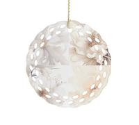 Ornement en céramique avec image de fleur pour décoration d'intérieur, décoration d'arbre rond de 8,1 cm, ornements de Noël pour femmes et hommes, design double face