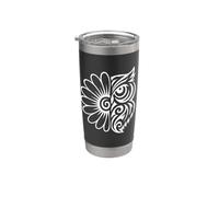 Ornement floral hibou demi-marguerite tribal blanc Gobelet isotherme en acier inoxydable double paroi