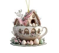 Ornement lapin de Pâques - Décoration à suspendre pour café avec maison pour oeufs, finition brillante, accessoire pendentif avec pendentif saisonnier | décoration légère et suspendue