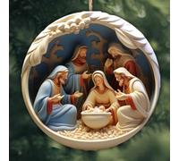 Ornement Noël 2025 Collectionnable Effet Vitrail 8cm Avec Ruban Carte | Fabriqué en acrylique multicolore Réfléchit pour la pour lumière pour une ambiance festive Emballé prêt à offrir
