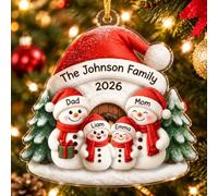 Ornement Noël Personnalisé avec Noms Boule de Noël en Acrylique | Boule de Noël Personnalisable, Pendentif de Noël avec Bonhomme de Neige, Décoration Noël, Cadeau Personnalisé pour Famille