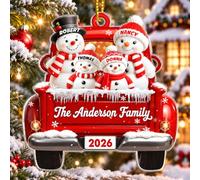 Ornement Noël Personnalisé Noms, Boule de Noël Personnalisable en Acrylique, Pendentif de Noel avec Bonhomme de Neige, Décoration Noel, Cadeau Personnalisé pour Famille
